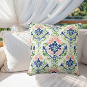 エレガント水彩ピンクコーラルブルーダマスクパターン クッション