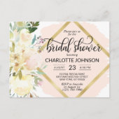エレガント水彩ピンクフローラブライダルシャワー ポストカード (正面)