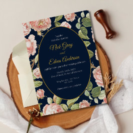 エレガント水彩ピンクローズ結婚式招待状 招待状