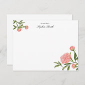 エレガント水彩ピンク牡丹フラワーフラット サンキューカード (正面/裏面)