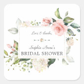 エレガント水彩ピンク赤面フローラブライダルシャワー スクエアシール (正面)