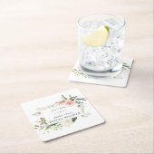 エレガント水彩ピンク赤面フローラブライダルシャワー スクエアペーパーコースター (インサイチュ)