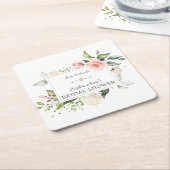 エレガント水彩ピンク赤面フローラブライダルシャワー スクエアペーパーコースター (アングル)