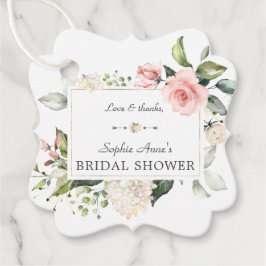 エレガント水彩ピンク赤面フローラブライダルシャワー フェイバータグ