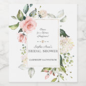 エレガント水彩ピンク赤面フローラブライダルシャワー ワインラベル (シングルラベル)