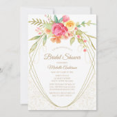 エレガント水彩ピンク金ゴールドフローラブライダルシャワー 招待状 (正面)