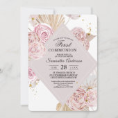 エレガント水彩ピンク&紫フローラ枠 招待状 (正面)