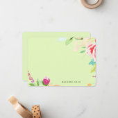 エレガント水彩フローラパーソナライズされたライムグリーン ノートカード (正面/裏面インサイチュ)