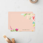 エレガント水彩フローラパーソナライズされた赤面ピンク ノートカード (正面/裏面インサイチュ)