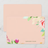 エレガント水彩フローラパーソナライズされた赤面ピンク ノートカード (正面/裏面)