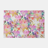 エレガント水彩フローラ及び点々のある筆画 ドアマット (正面)