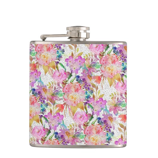 エレガント水彩フローラ及び点々のある筆画 フラスク (正面)