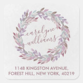 エレガント水彩ローレルリース差出人住所 スクエアシール (正面)