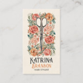 エレガント水彩ヴィンテージはさみ&フローラ 名刺 (正面)