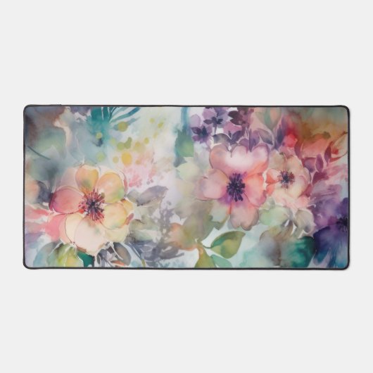 エレガント水彩ヴィンテージ花模様 デスクマット (正面)
