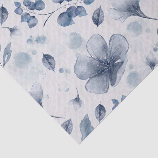 エレガント水彩埃の青い花の模様 薄葉紙 (詳細)