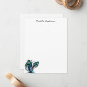 エレガント水彩孔雀の羽パーソナライズされた根 ノートカード (正面/裏面インサイチュ)