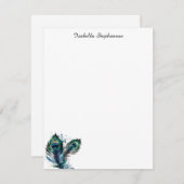 エレガント水彩孔雀の羽パーソナライズされた根 ノートカード (正面/裏面)