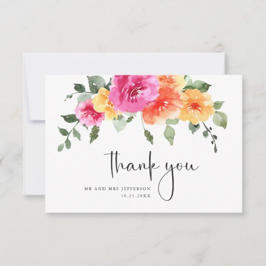 エレガント水彩明るい花のフローラ結婚ズ サンキューカード (正面)