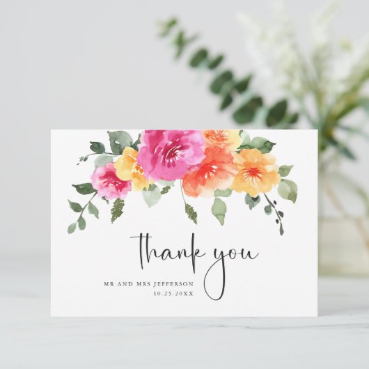 エレガント水彩明るい花のフローラ結婚ズ サンキューカード (スタンド正面)