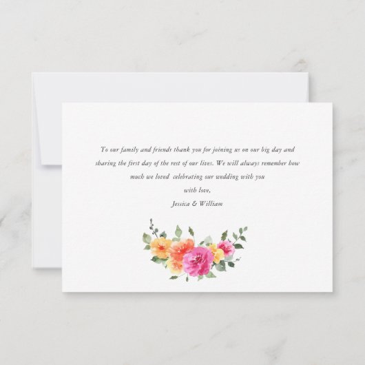 エレガント水彩明るい花のフローラ結婚ズ サンキューカード (裏面)