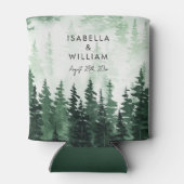 エレガント水彩松パーソナライズされた林 缶クーラー (裏面)