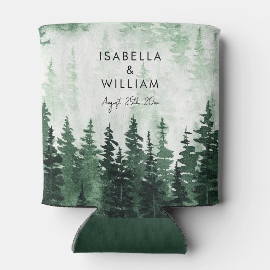 エレガント水彩松パーソナライズされた林 缶クーラー (裏面)