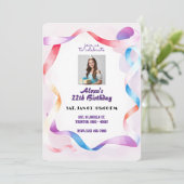 エレガント水彩枠誕生日パーソナライズされた 招待状 (スタンド正面)