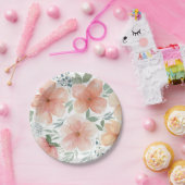 エレガント水彩桃フローラ ペーパープレート (パーティー)