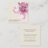 エレガント水彩桃色さくらんぼ花花 スクエア名刺 (正面/裏面)