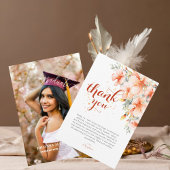 エレガント水彩桃色フローラ写真卒業 サンキューカード