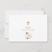 エレガント水彩桃色フローラ金ゴールド洗礼 サンキューカード (裏面)