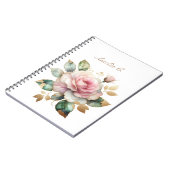 エレガント水彩桃色ローズホワイトノート ノートブック (左側)