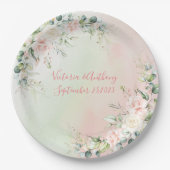 エレガント水彩桃色赤面フローラ結婚ズ ペーパープレート (正面)