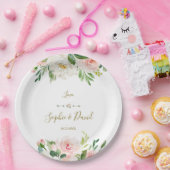 エレガント水彩桃色赤面結婚花 ペーパープレート (パーティー)