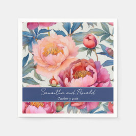 エレガント水彩牡丹結婚花 スタンダードカクテルナプキン