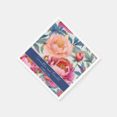 エレガント水彩牡丹結婚花 スタンダードカクテルナプキン (角)