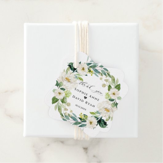 エレガント水彩白い花リース結婚ズ フェイバータグ (インサイチュ)