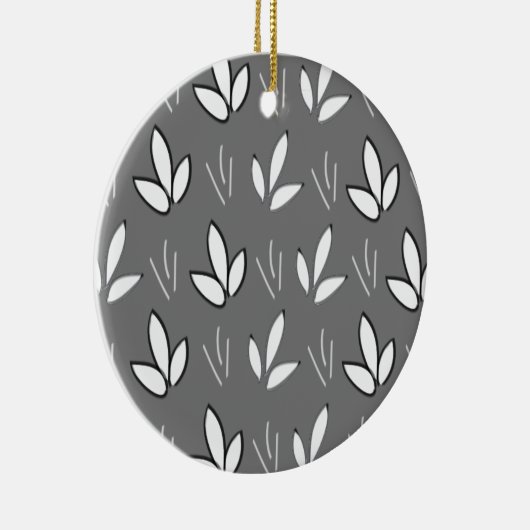 エレガント水彩白い花灰色 セラミックオーナメント (右)
