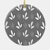 エレガント水彩白い花灰色 セラミックオーナメント (裏面)