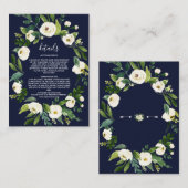 エレガント水彩白フローラダークブルー詳細 エンクロージャーカード (正面/裏面)