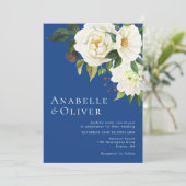 エレガント水彩白フローラブルー結婚ズ 招待状 (スタンド正面)