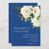 エレガント水彩白フローラブルー結婚ズ 招待状 (正面/裏面)