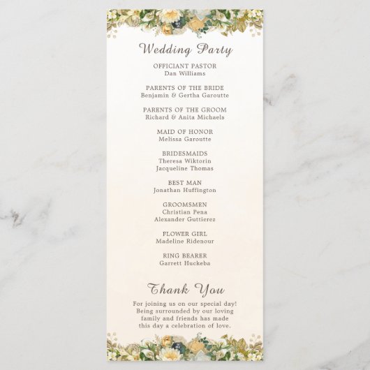 エレガント水彩白フローラ金ゴールド結婚ズ プログラム (裏面)