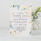 エレガント水彩白フローラ金ゴールド結婚ズ 招待状 (スタンド正面)