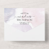 エレガント水彩白葉紫結婚の オールインワン招待状 (裏面)