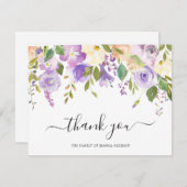 エレガント水彩紫フローラ悔やみや弔慰葬儀 サンキューカード (正面/裏面)