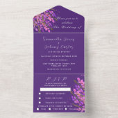 エレガント水彩紫フローラ薄紫結婚ズ オールインワン招待状 (内側)