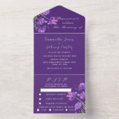 エレガント水彩紫フローラ薄紫結婚ズ オールインワン招待状 (内側)