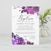 エレガント水彩紫色の庭園フローラ洗礼 招待状 (スタンド正面)